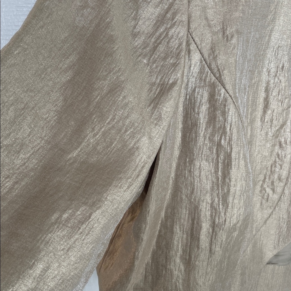 SIGNATURE by ROBBIE BEE SHIMMERY GOLD OPEN FRONT LINED BOLERO JACKET SZ PL - Picture 3 of 9